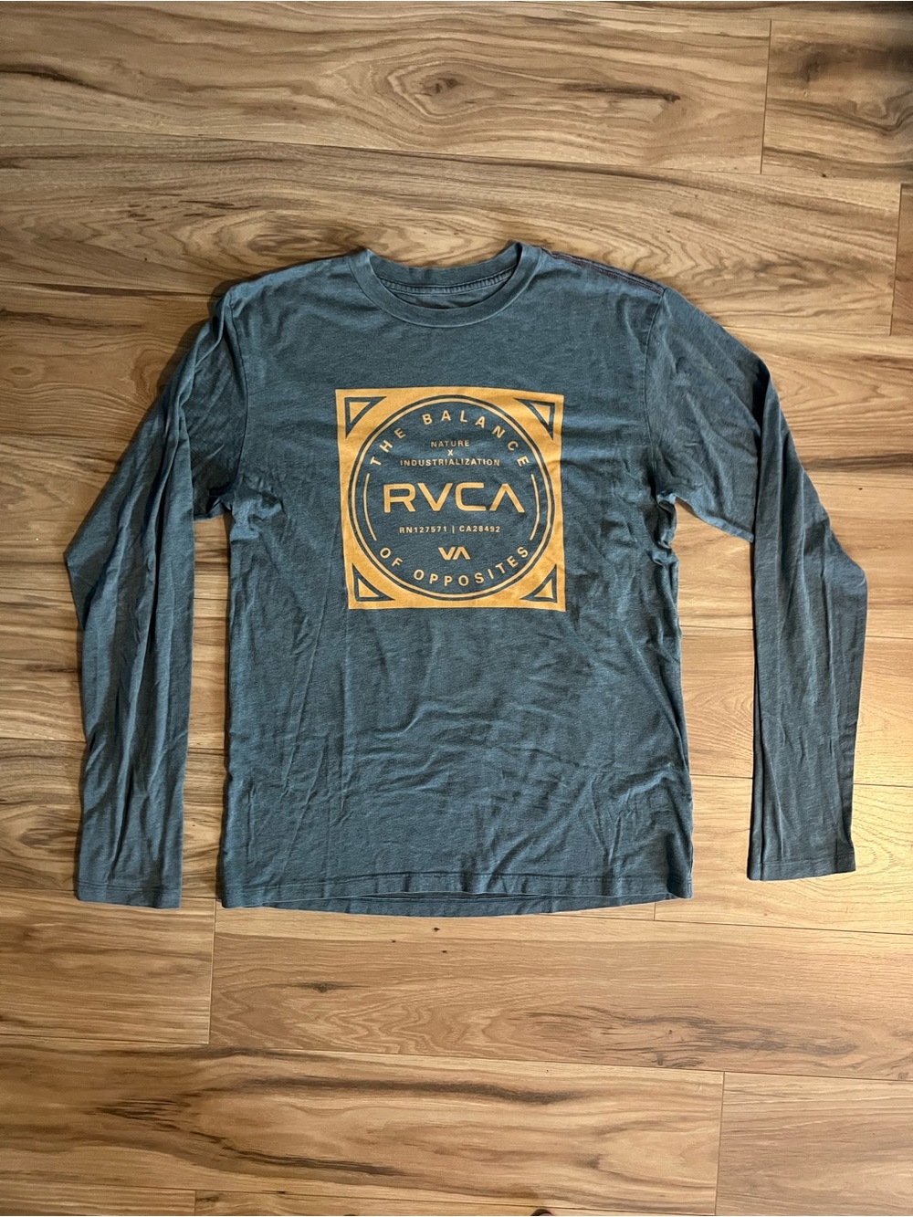 RVCA Slate Blue Long Sleeve Tee with Mustard Graphic